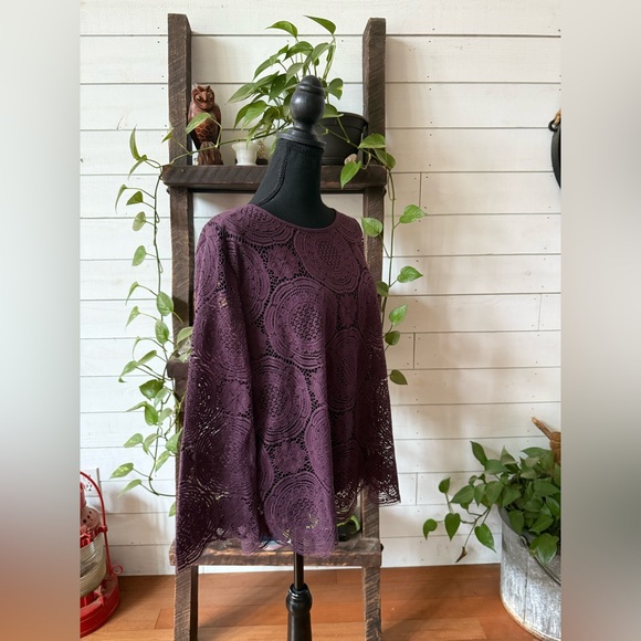 LOFT Deep Purple Lace Scallop Bottom Blouse - Picture 8 of 17